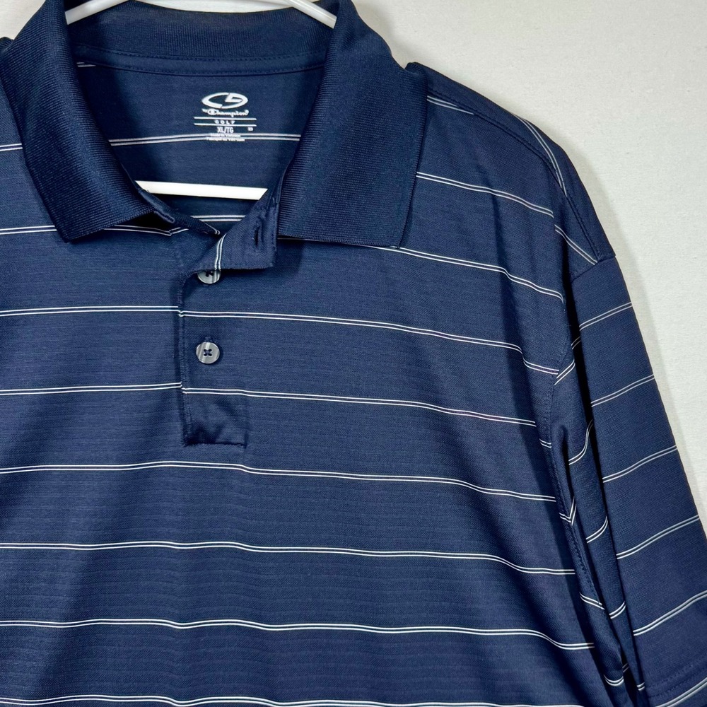 Champion Golf Polo Shirt Duo Dry Striped Navy Blue‎ Short Sleeve Sz XL